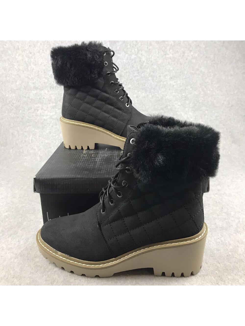 Nicole Miller Faux Fur Hidden Wedge Boots Womens 10 Casual Quilted